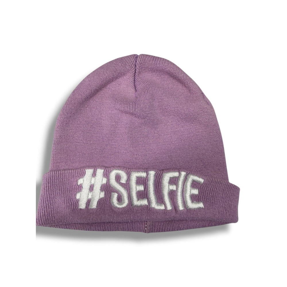 Claire's Purple Hashtag Selfie Embroidered Knit Beanie Hat